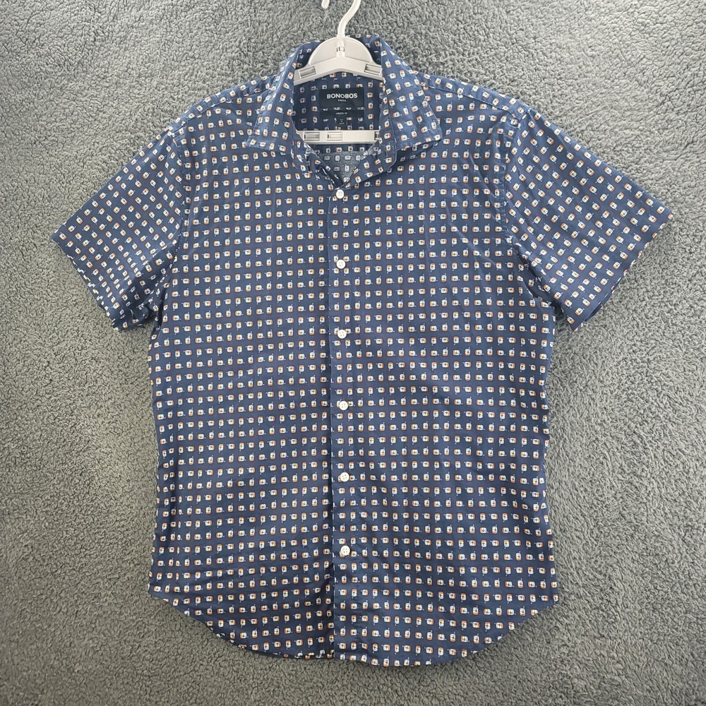 Bonobos Stretch Shirt Blue Mens Medium Geometric Athletic Fit Button Up Casual